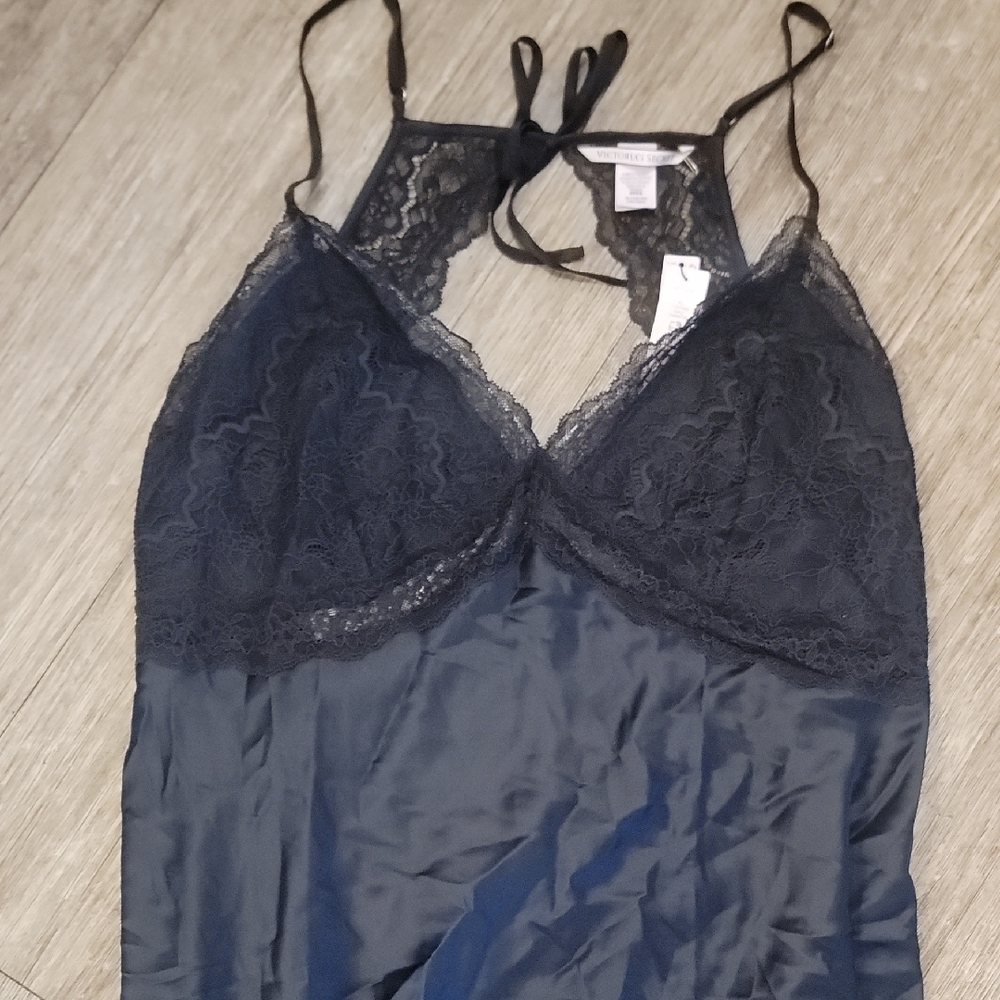 Victoria's Secret Black Satin Chemise with Adjustable Straps - Picture 3 of 5